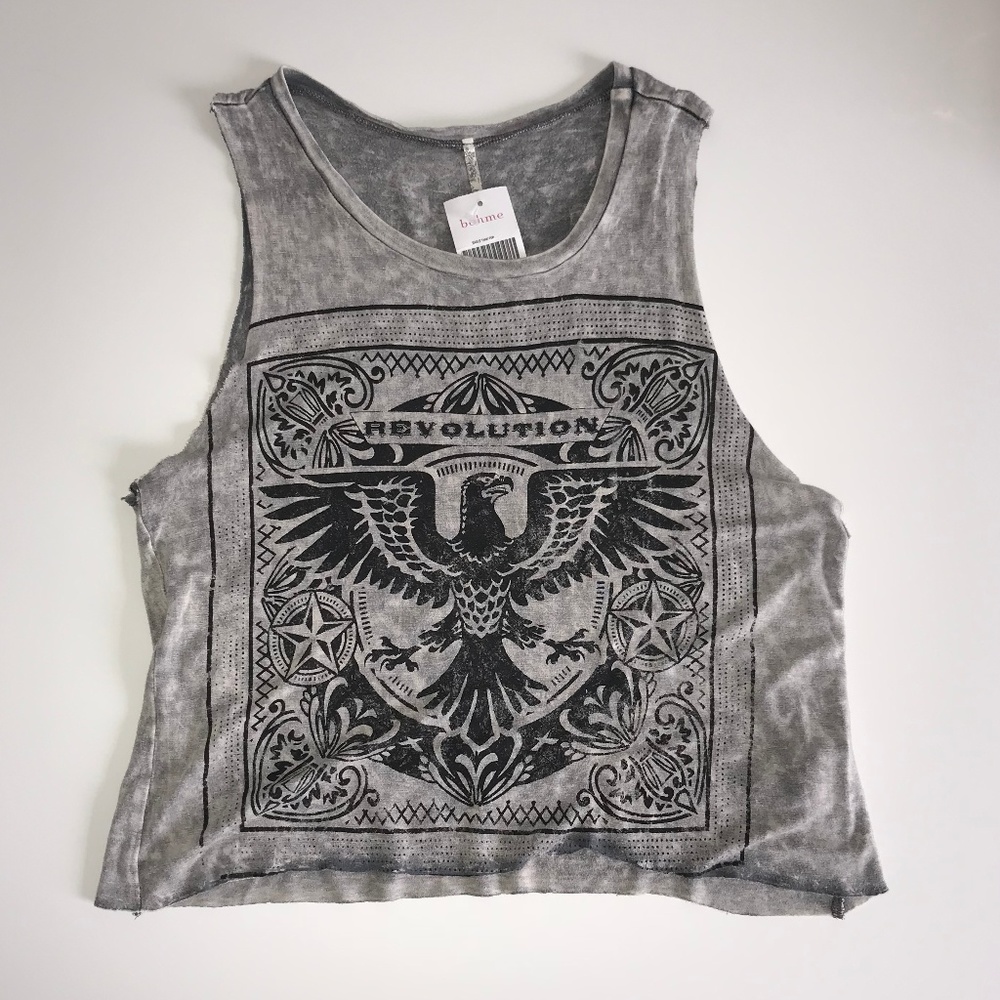Bohme Gray Cropped Distressed Eagle Tank Top S/M